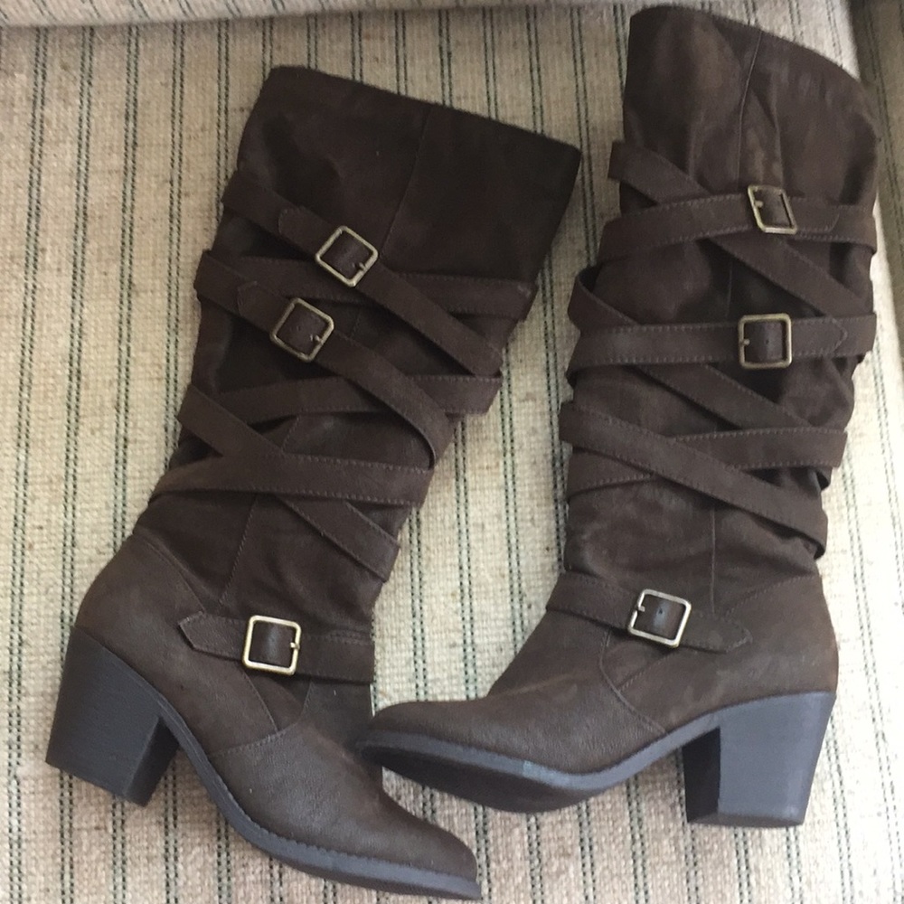 Brown strap boots